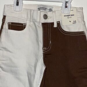 ABERCROMBIE & FITCH KIDS COLOR BLOCK BROWN IVORY HIGH RISE GIRLS JEANS 5-6 NWT